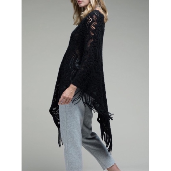 NEW Ruggine Black Fringe Poncho Spring Summer Fall Lightweight Thin Top Boho - Picture 2 of 6